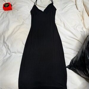 American Apparel Black Midi Slip Dress